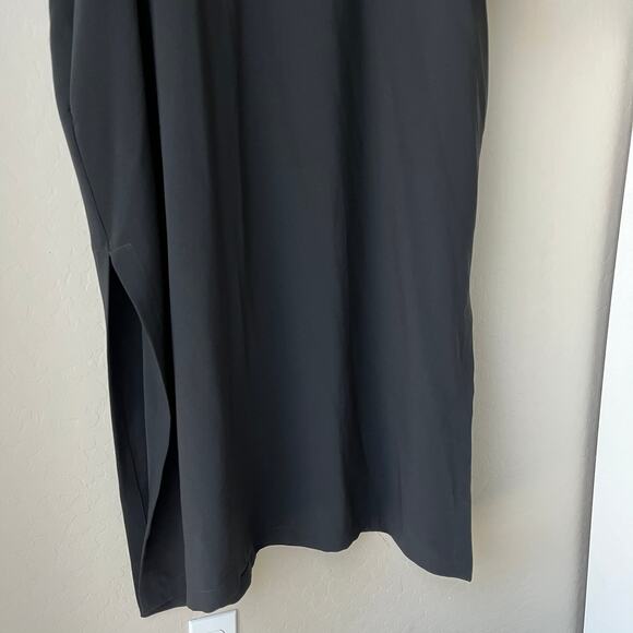 Shaina Mote Dress Black Short Sleeve Split Neck Relaxed Shift Midi Dress OS - Picture 4 of 7